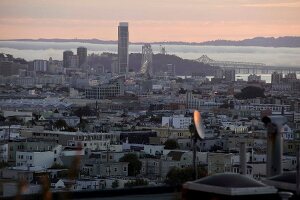 View of cityscape with fog at morning in San Francisco, California, USA