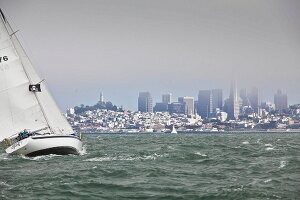 View of city with sailing boat, San Francisco, California, USA