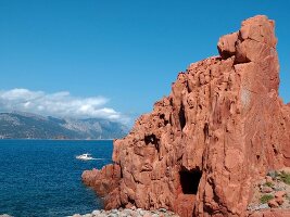 Red rocks at Rocce Rosse beach in Arbatax, Sardinia, Italy