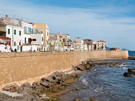 View of Mediterranean sea and old town, Alghero, Sardinia, Italy