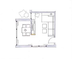 Illustration, Grundriss, Aufsicht, Wohnzimmer, Trennwand, Einbau