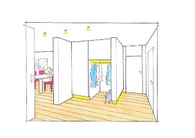 Illustration of cloakroom with corner installation