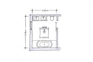 Illustration, Grundriss, Badezimmer Mini-Spa, Dusche im Zentrum