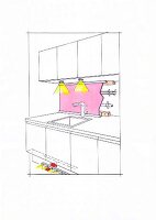 Illustration of kitchen sink and cabinet