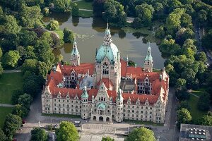 Hannover, Maschpark, Maschteich, Neues Rathaus, Luftbild