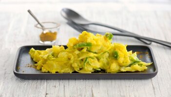 Leek and mashed potatoes in serving dish