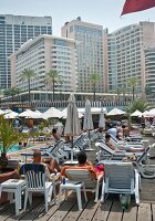 View of InterContinental Phoenicia Hotel and swimming pool in Beirut, Lebanon