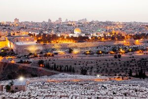 Israel, Jerusalem, Blick vom Ölberg, Tempelberg, Felsendom, Friedhof