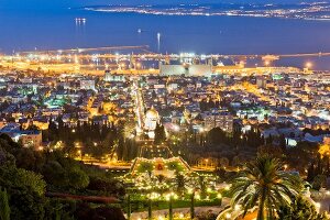Shrine of the Bab and view of Bahai Garden from Mount Carmel, Haifa, Israel