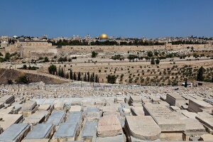 Israel, Jerusalem, Blick vom Ölberg, Tempelberg, Felsendom, Friedhof