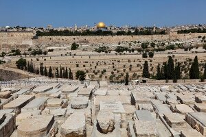 View of Dome of the Rock Cemetery in Temple Mount from Mount of Olives, Jerusalem, Israel