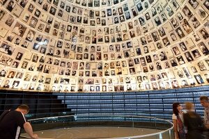 Low angle view of people at Hall of Names in Yad Vashem Memorial, Jerusalem, Israel