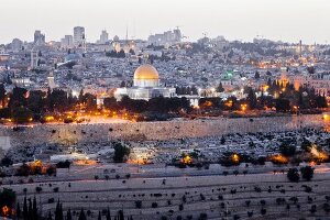 View of Dome of the Rock Cemetery in Temple Mount from Mount of Olives, Jerusalem, Israel