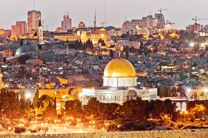 Israel, Jerusalem, Blick vom Ölberg, Tempelberg, Felsendom, Lichter