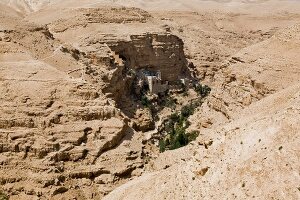 View of St. George's Monastery at Wadi Qelt in Judean Desert, Israel