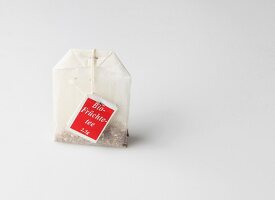 Tea bag on white background