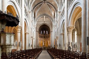 Interior of Notre-Dame Cathedral in Canton of Vaud, Lausanne, Switzerland