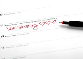 Valentinstag' written on calendar with date of 14th February