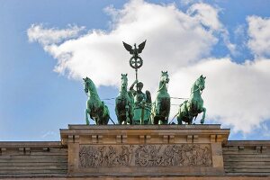 Statue of Quadriga on top of Brandenburg Gate, Berlin, Germany