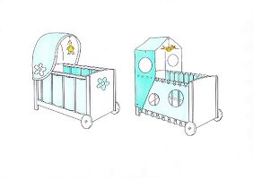 Illustration of two cribs with canopy