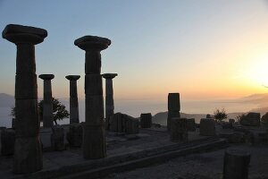 Temple of Athena at dusk in Aegean, Turkey
