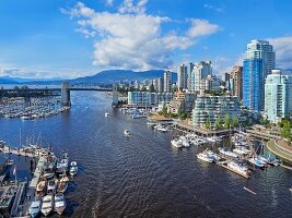 View of False Creek through West End Port in Vancouver, British Columbia, Canada