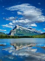 View of Mount Rundle through Banff National Park, Alberta, Canada