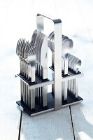 Stainless steel cutlery in cutlery stand