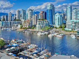 View of False Creek through West End Port in Vancouver, British Columbia, Canada