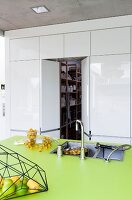 Küche, Spüle, Wandschrank, grüne Arbeitsplatte