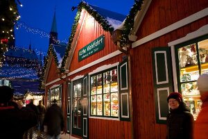 View of Town Hall at night during Christmas in Lubeck, Schleswig Holstein, Germany