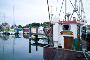 Boats moored at port in Niendorf, Schleswig Holstein, Germany