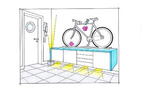 Illustration hallway with bicycle on sideboard