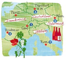 Landkarte, Europa, Weingüter, Karte, Weine