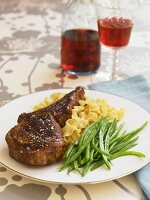 Roasted Veal Chop with Noodles and Green Beans