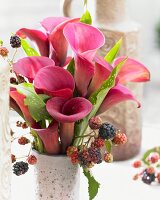 Sommerbouquet mit Calla (Sorte Ruby Sensation) und Brombeeren