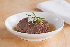 Prime boiled beef with horseradish and broth