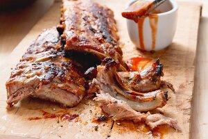 Grilled spare ribs with BBQ sauce