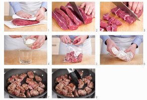 Fleisch für Beef Stew vorbereiten