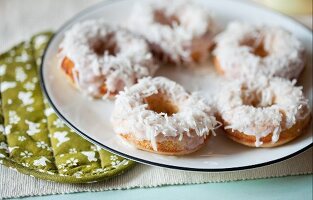 Coconut Doughnuts on a Plate