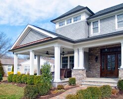 Exterior of a Home with Shingle and Stone Siding