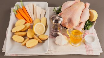 Ingredients for rosemary chicken with vegetables