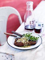 Skirt steak with herb sauce