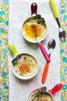Baked Eggs in Individual Baking Dishes with Spoons