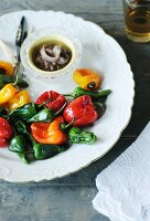 Roasted mini pepper with an anchovy dip