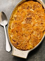 Butternut squash gratin in the baking dish