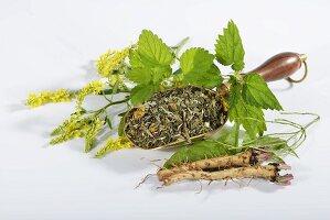 Herbal tea mix made from herbs, flowers and medicinal plants