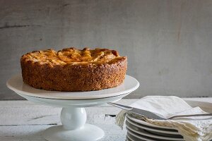 Apple cake on a cake stand