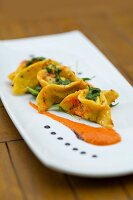 Ravioli with crab and pesto