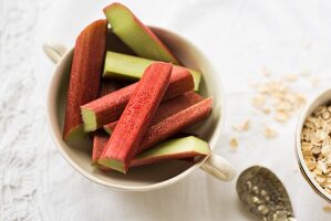 Pieces of rhubarb in a cup